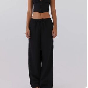 Peppermayo Black Wide Leg Linen Pants
